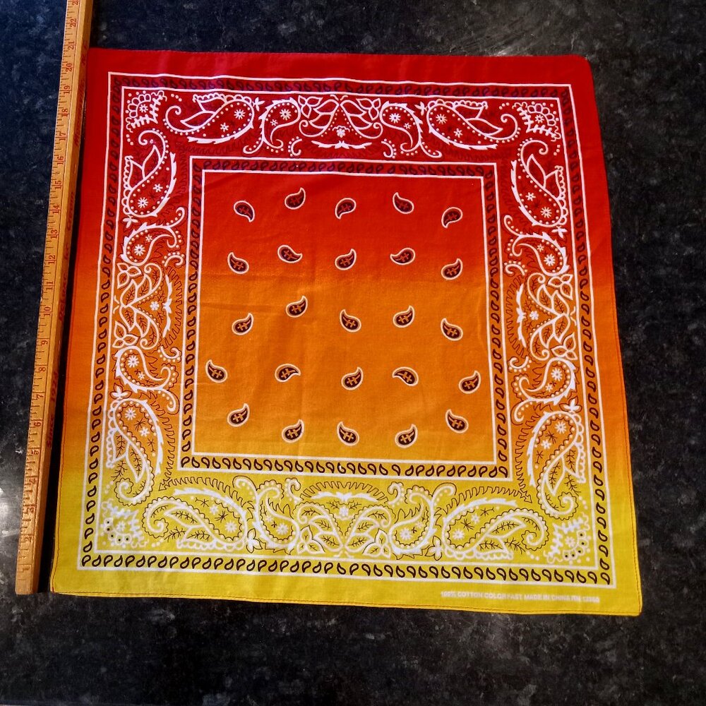 FREE upon request w/$10+ purchase! 100% COTTON Red, Orange & Yellow Bandana